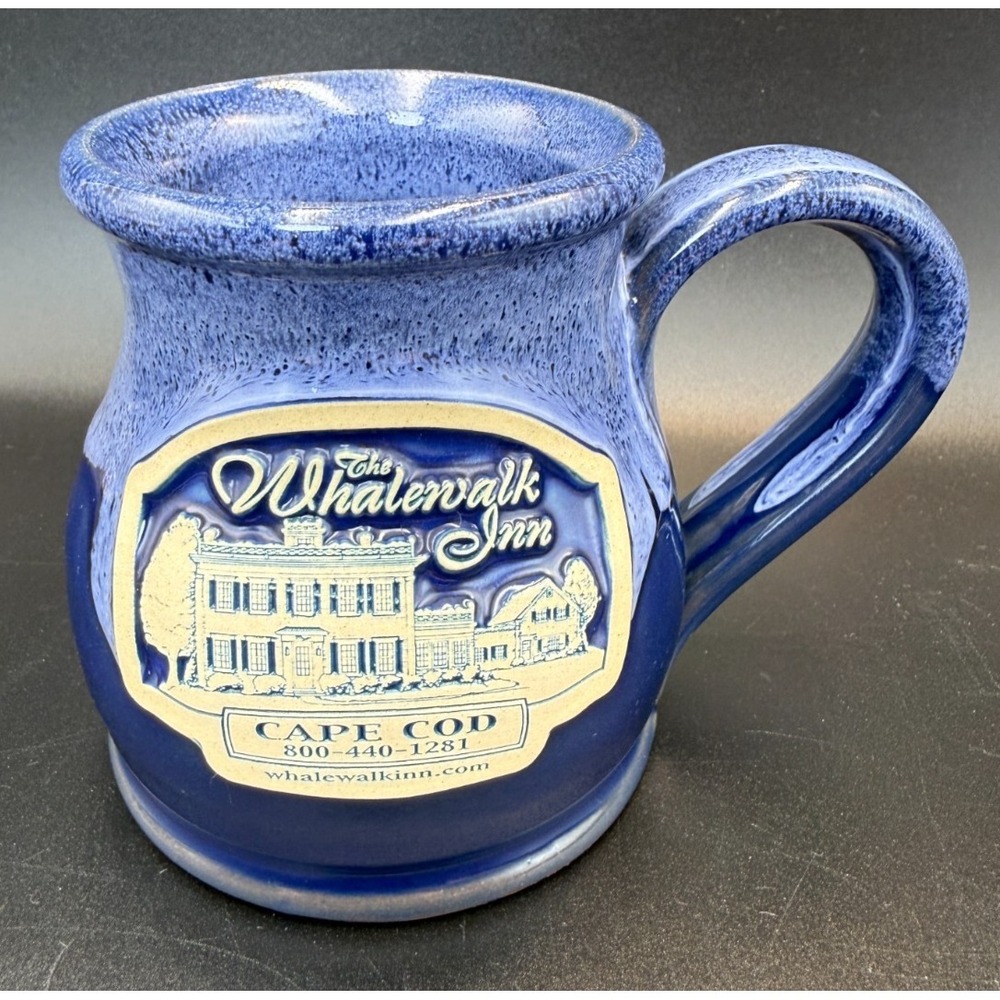 Deneen Pottery Mug The Whalewalk Inn Cape Cod Blue Drip Glaze